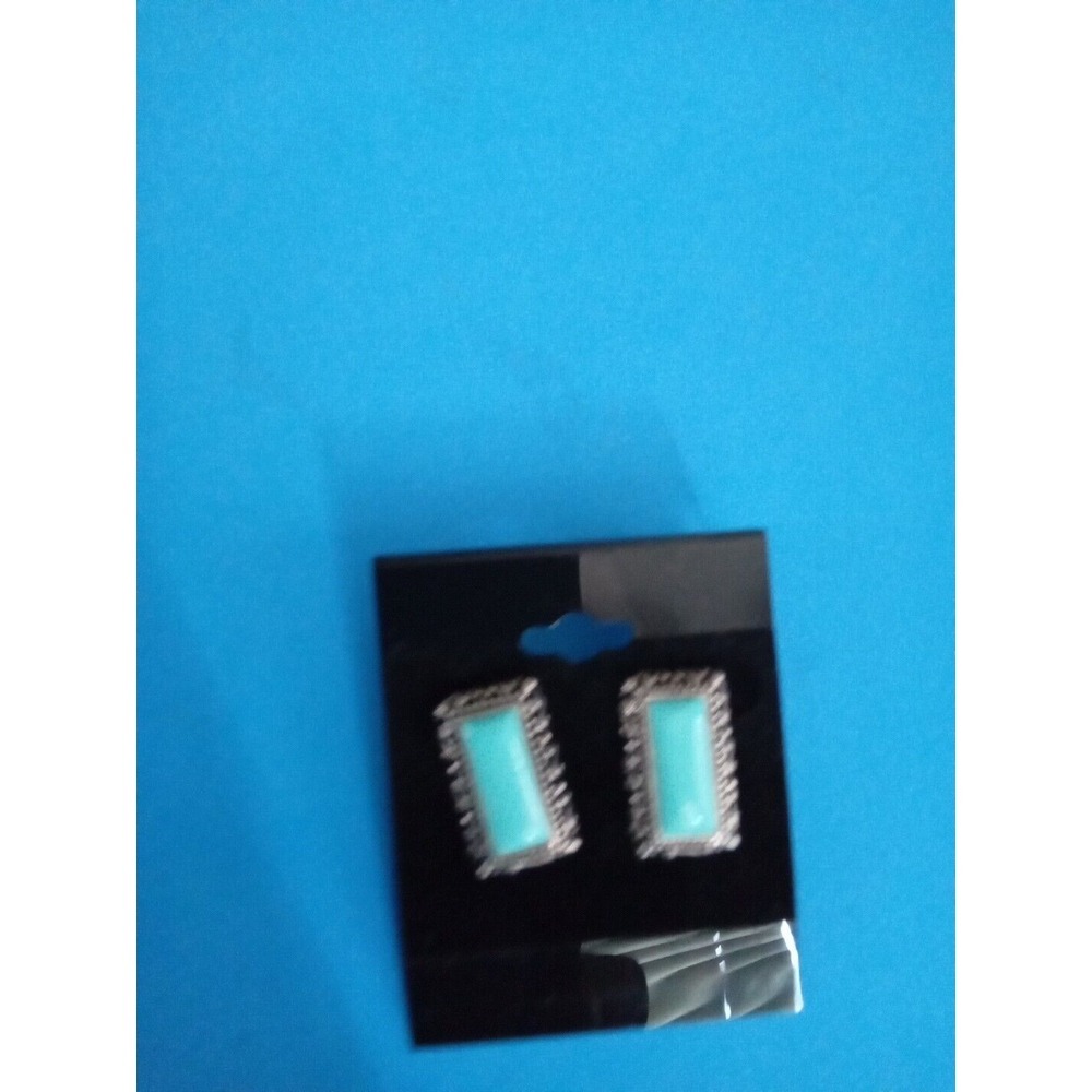 Turquoise Earrings Rectangle Stud‎ Silver Tone Southwestern Style Jewelry